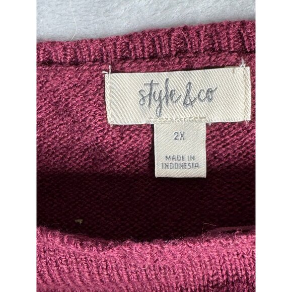 Style & Co Womens Plus Size 2X Ribbed Hem Knit Burgundy Sweater - Picture 2 of 16